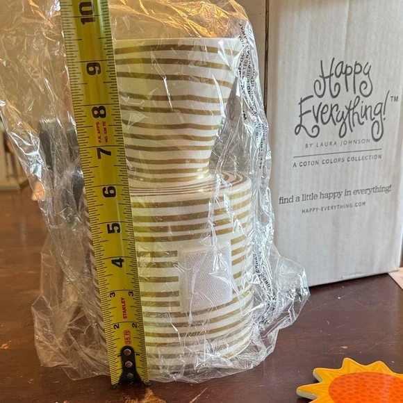 Gold Stripe Happy Everything! Vase and 2 Attachments NIB - Picture 8 of 11